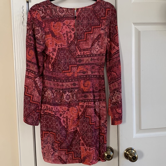 Bohemian multicolor pink bell sleeve hippie dress by Runaway heart size 8 - Picture 8 of 8